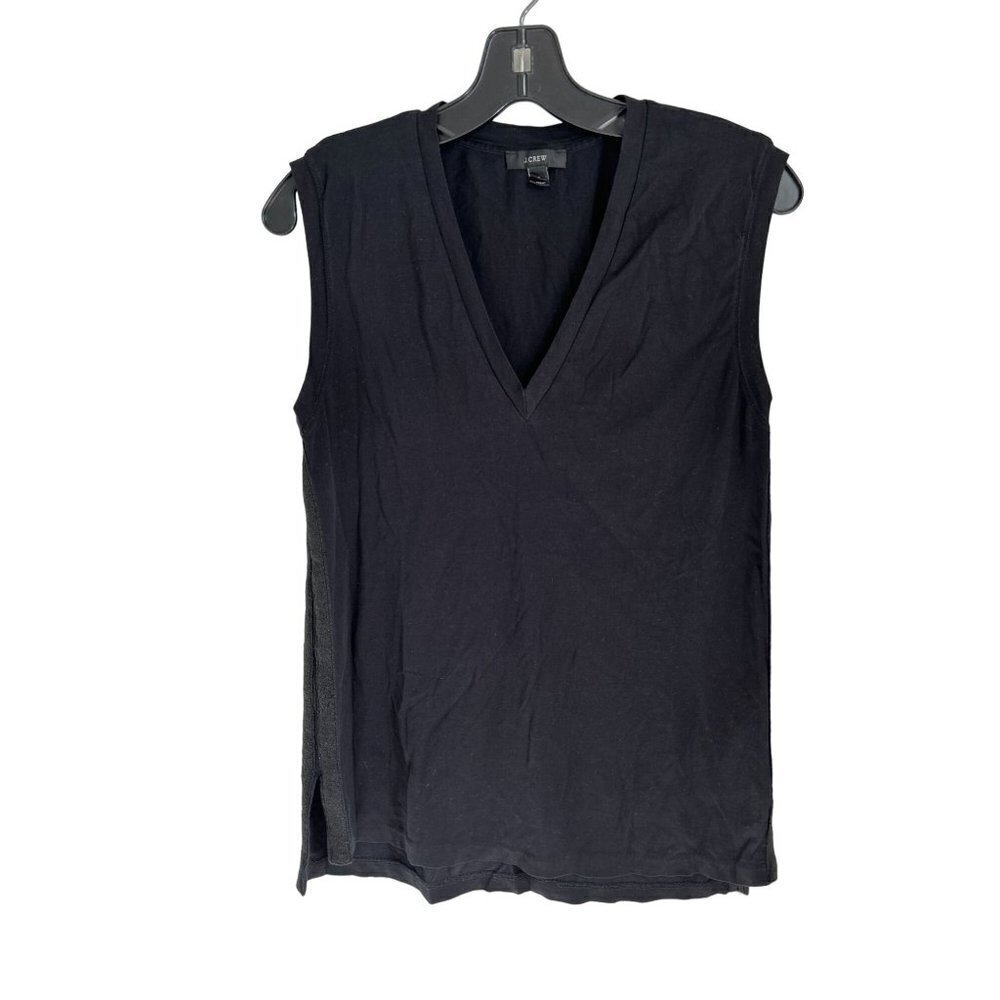 J.CREW Tank Sleeveless Top Black Silver Stripe Cotton Size Small